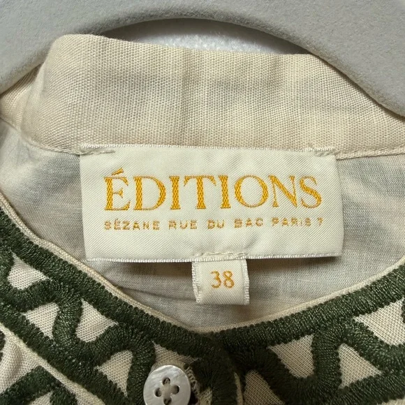 Sézane Silvana dress in a green geometric pattern ecru green - Picture 10 of 16